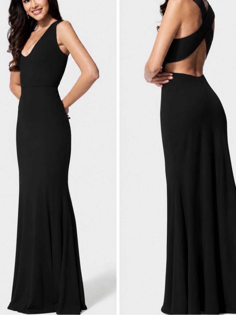 Bebe Open Back Gown in black, size S, NWT!